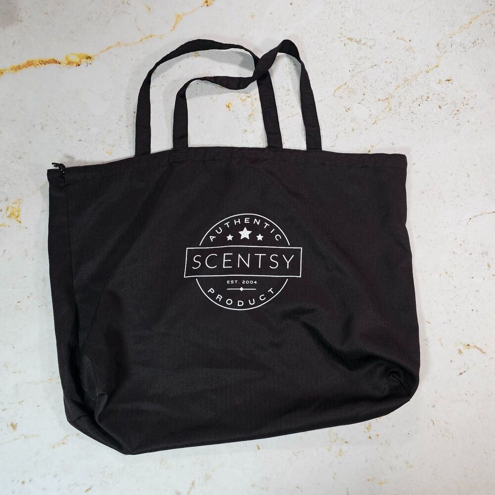 Scentsy Large Black Tote Bag Travel Storage Shopping Zip Top 28" x 17" EUC